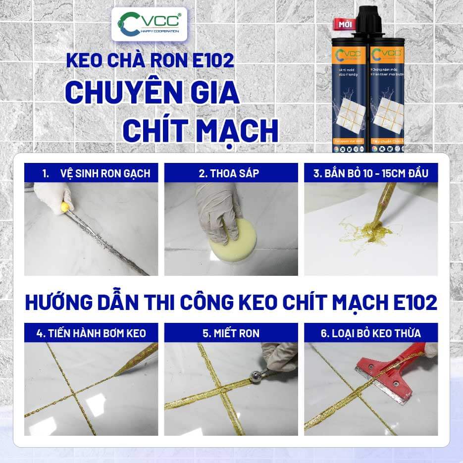 Các bước thi công keo chít mạch VCC E102